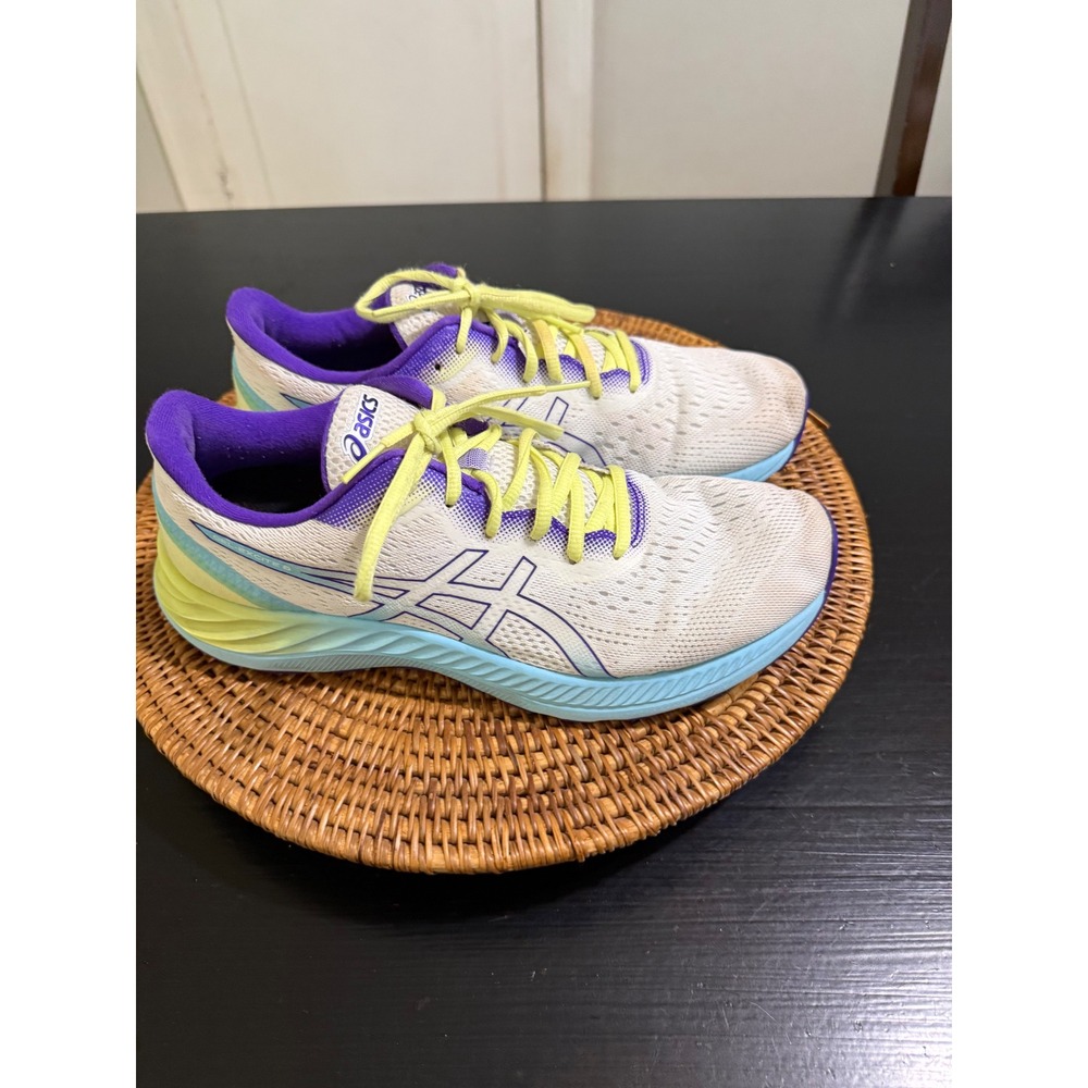 Asics Gel-Excite 8 Womens Running Shoes White Purple Lime Green Sneakers